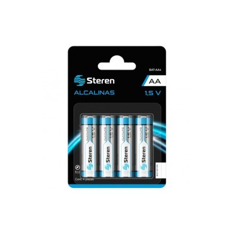 Paquete de 4 Baterias Alcalina AA 1.5V marca Steren