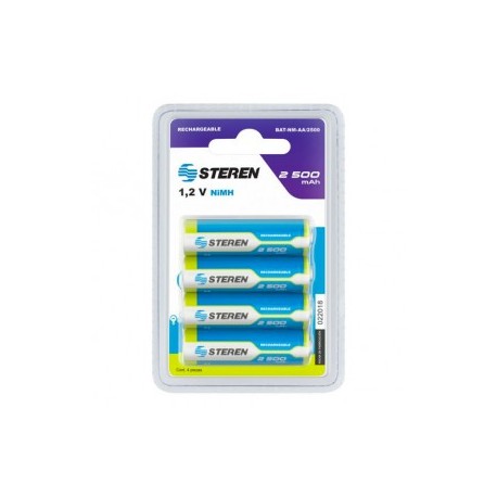 Paquete de 4 Baterías AA Recargables NIMH 2500MAH marca Steren