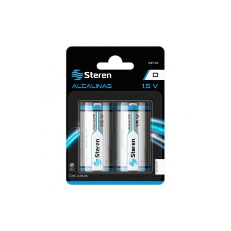 Batería Alcalina tipo D 1.5v paquete de 2 piezas marca Steren