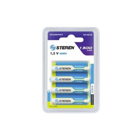 Paquete de 4 pilas recargables “AA” NiMH 1300 mAh marca Steren.