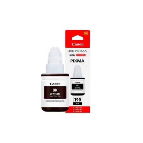 Botella de Tinta Canon GI-190 (0667C001AB) Negro Original para 6,000 páginas.