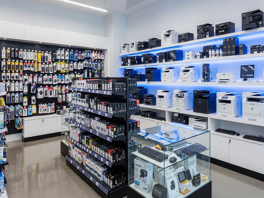 Cartuchos de tóner y tinta en tienda de cómputo